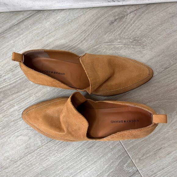 Lucky Brand Shoes Womens Size 10M Tan Mahzan Slip On Leather Suede Loafers - Picture 10 of 16